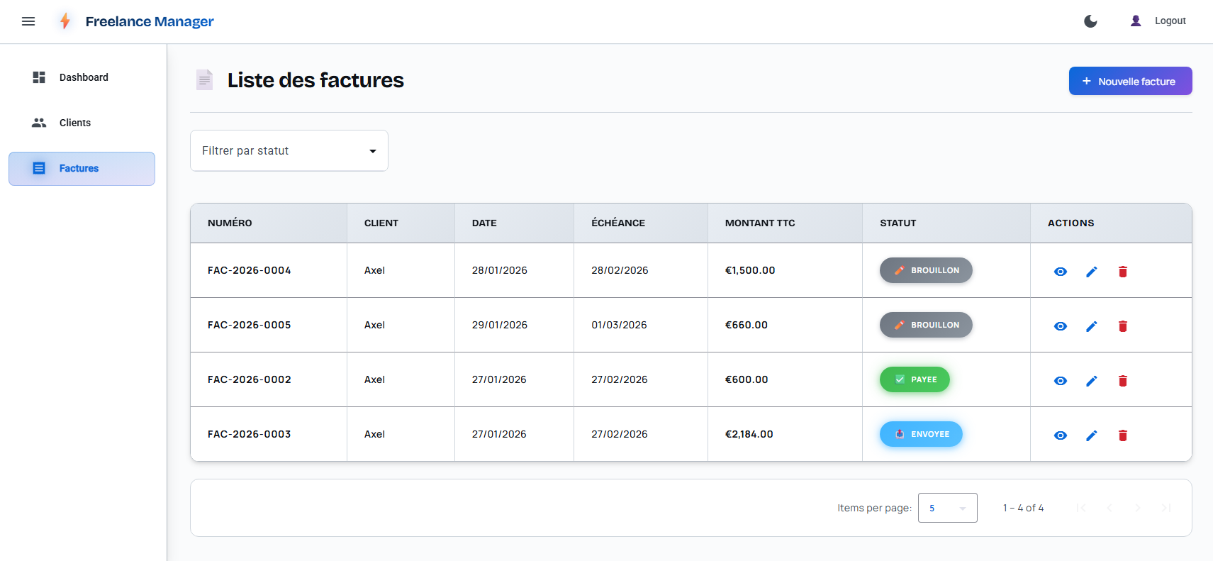 Freelance Manager – Factures